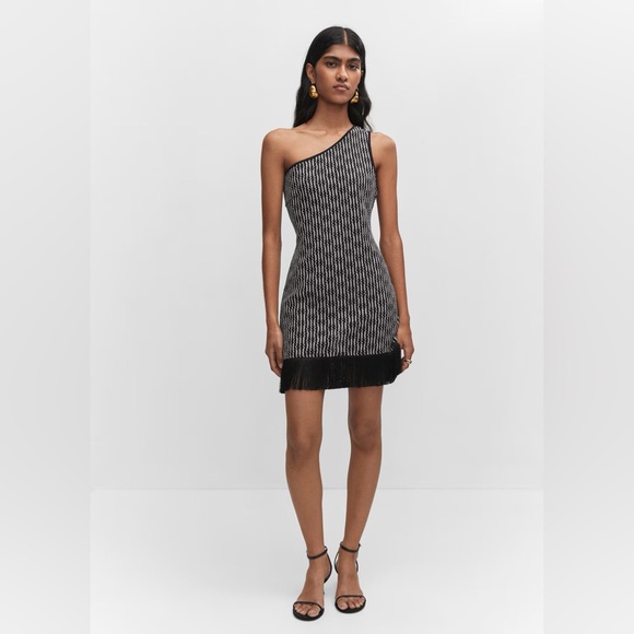 Mango asymmetrical black dress with fringe detail NWT - Picture 3 of 6